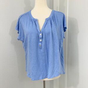 Joie XL Light Blue Linen Cap Sleeve V-Neck Pleated Peasant Top